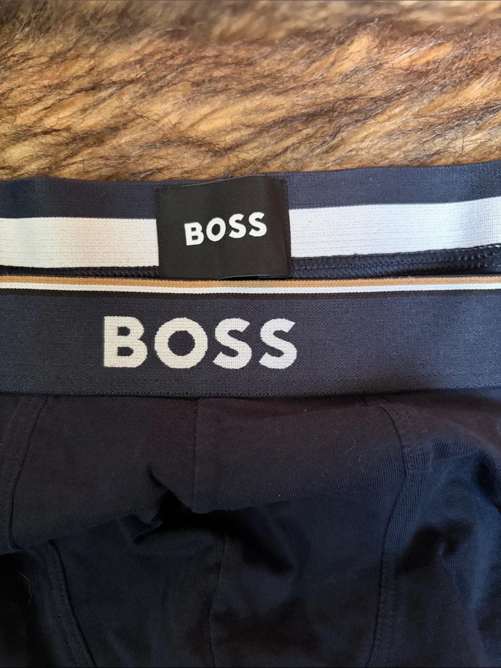 BOSS Men's Dark Navy Stretch Boxer Briefs with Branded Waistband Size L